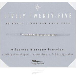 Silver Bead Bracelet 25th Birthday Gift 7-8 in Adjustable Cord Dipped Beads